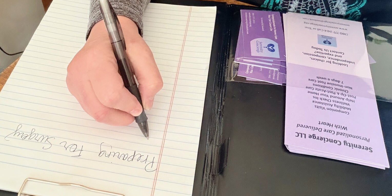 hand writing preparing for surgery